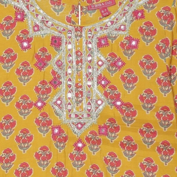 BIBA Girls NWT Yellow Poly Viscose Straight Printed Kurta Sharara Set 8-9 Formal - Picture 4 of 15